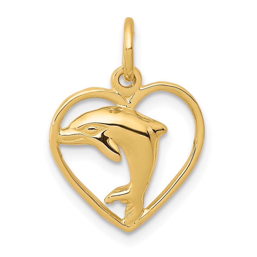 14K Gelbgold Delfin in Herz Charm