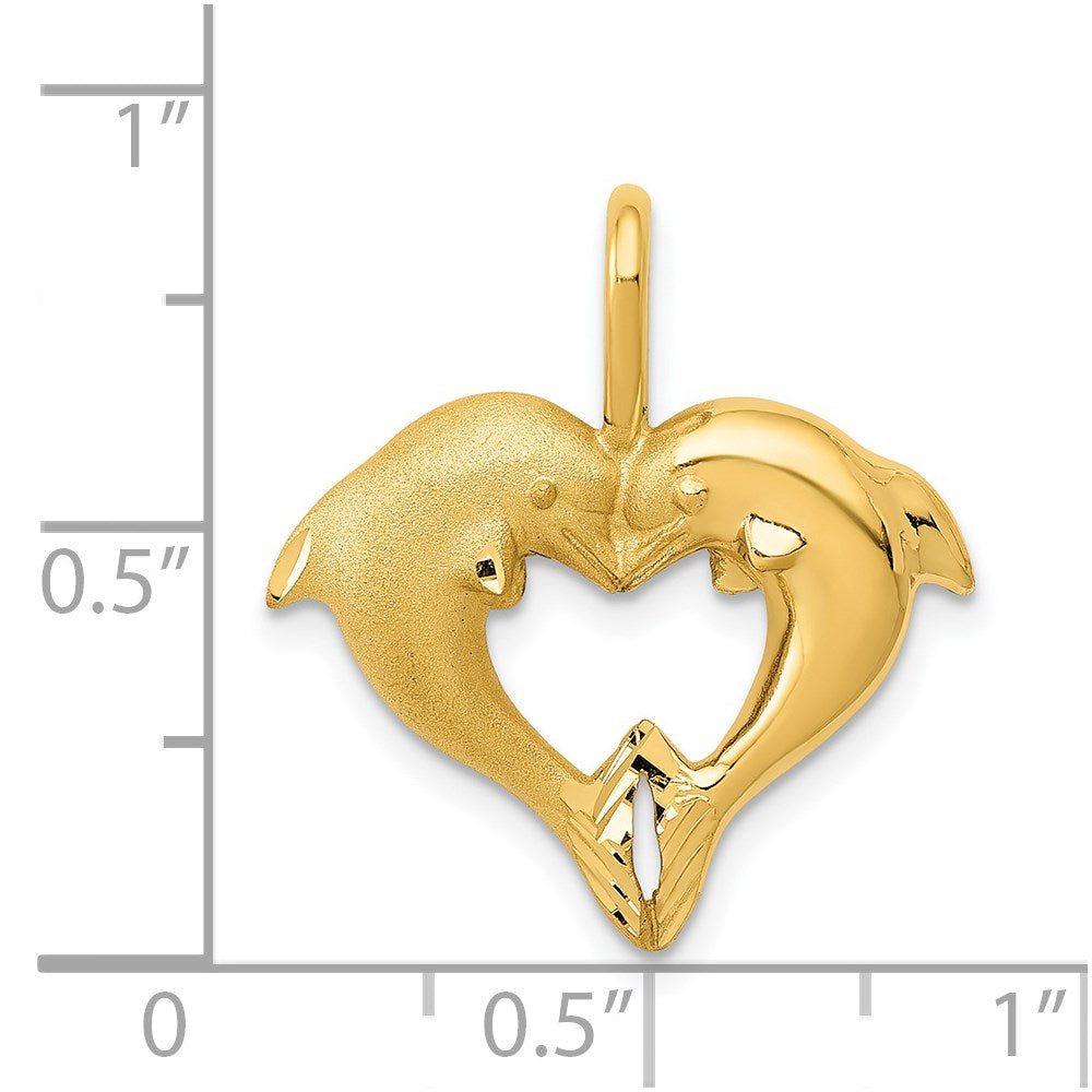 14K Gelbgold Delfin-Herz-Anhänger