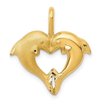 14K Gelbgold Delfin-Herz-Anhänger