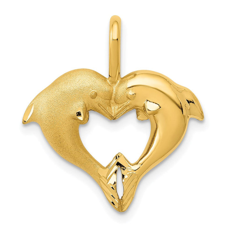 14K Gelbgold Delfin-Herz-Anhänger