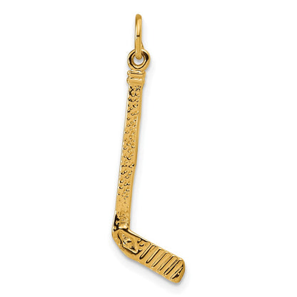 14K Gelbgold Satiniert Diamantiert Hockey Stick Charm