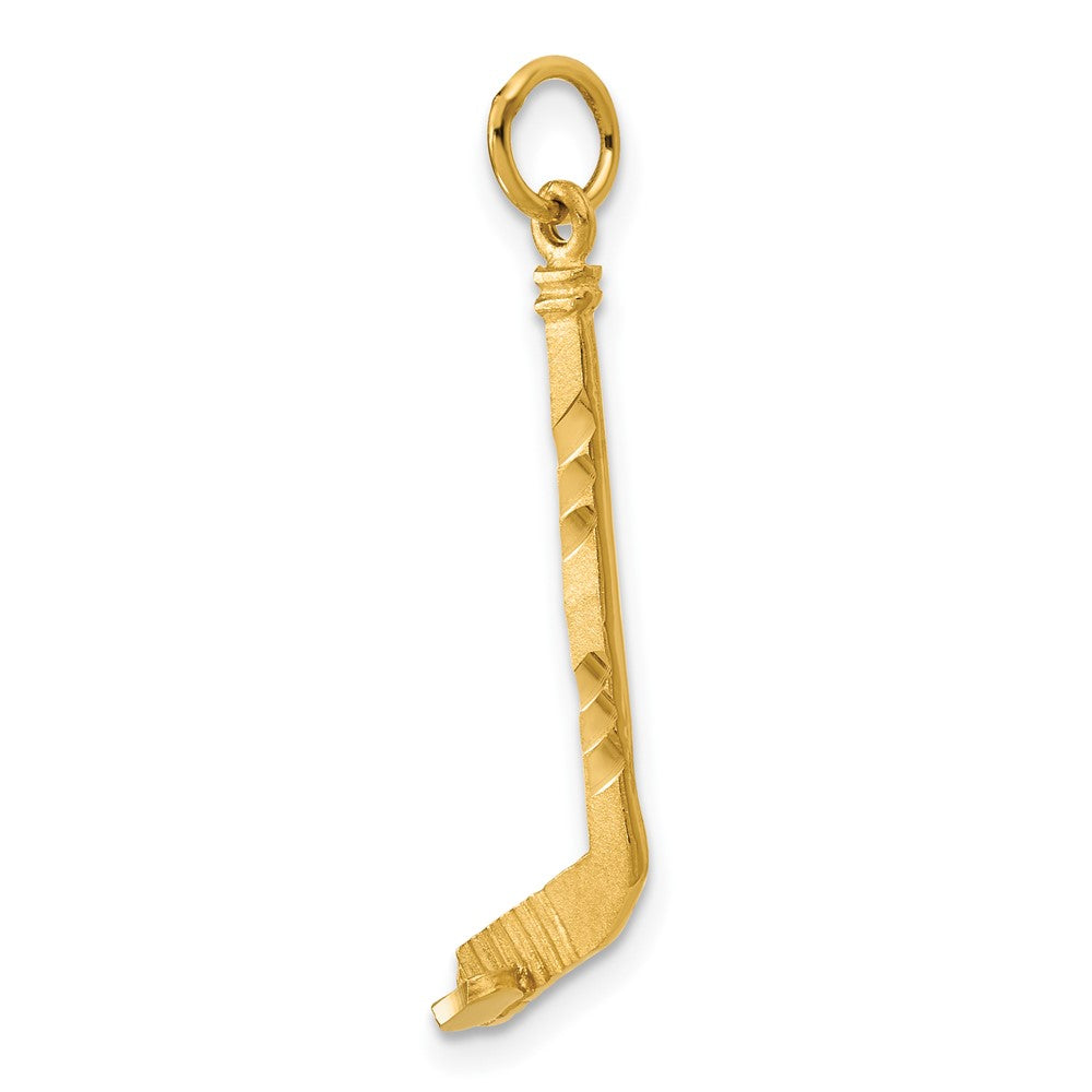 14K Gelbgold Satiniert Diamantiert Hockey Stick Charm