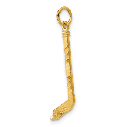 14K Gelbgold Satiniert Diamantiert Hockey Stick Charm