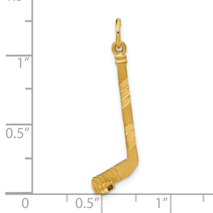 14K Gelbgold Satiniert Diamantiert Hockey Stick Charm