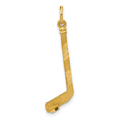 14K Gelbgold Satiniert Diamantiert Hockey Stick Charm