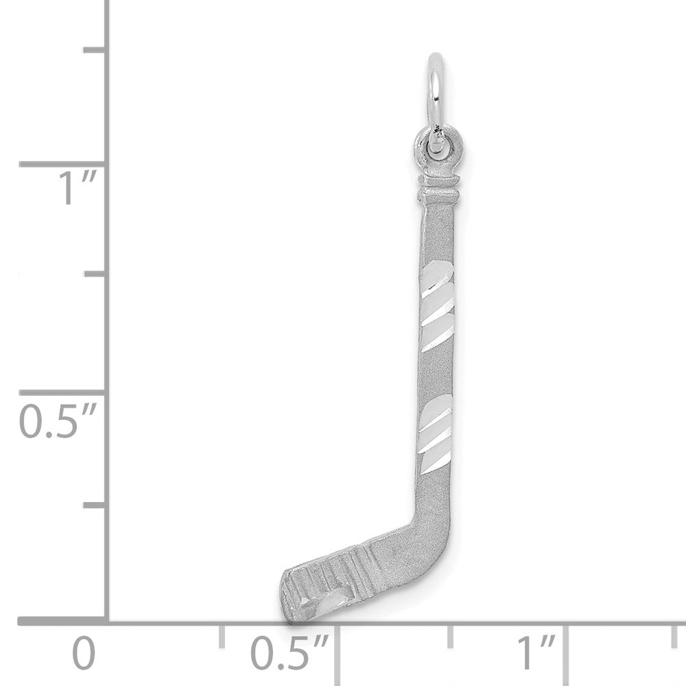 14K Weißgold Satiniert Diamantiert Hockey Stick Charm