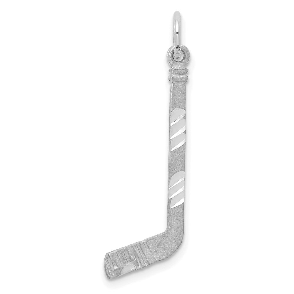 14K Weißgold Satiniert Diamantiert Hockey Stick Charm