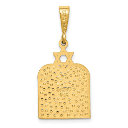 14K Gelbgold Polierter Zehn-Gebote-Tafeln-Charm mit Davidstern