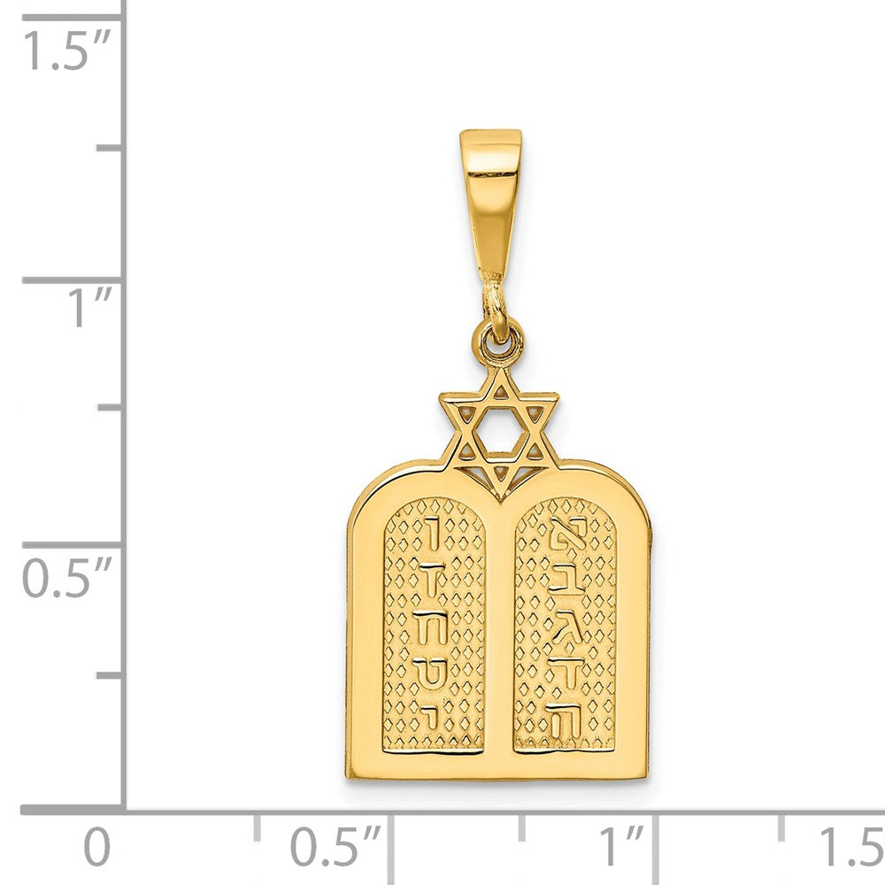 14K Gelbgold Polierter Zehn-Gebote-Tafeln-Charm mit Davidstern
