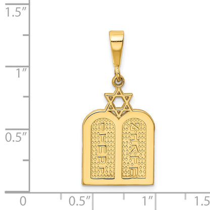 14K Gelbgold Polierter Zehn-Gebote-Tafeln-Charm mit Davidstern