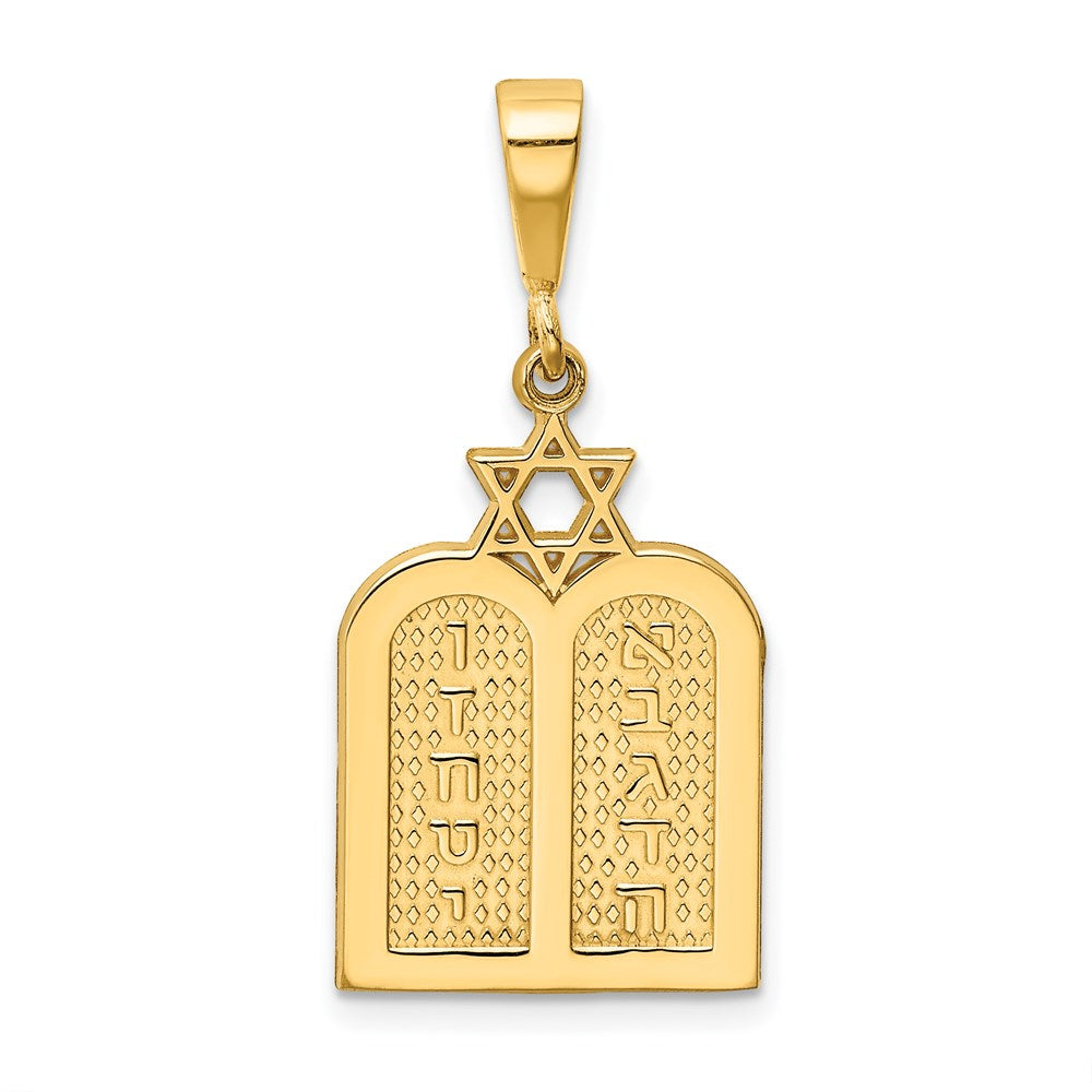 14K Gelbgold Polierter Zehn-Gebote-Tafeln-Charm mit Davidstern