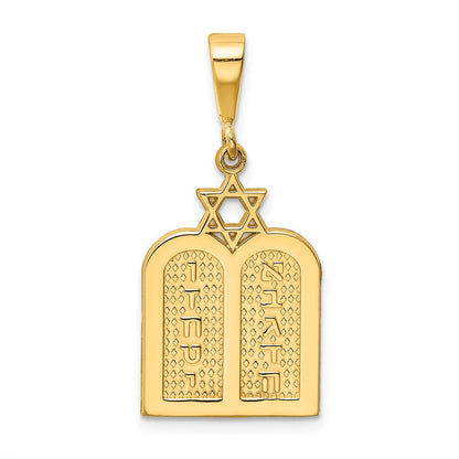 14K Gelbgold Polierter Zehn-Gebote-Tafeln-Charm mit Davidstern