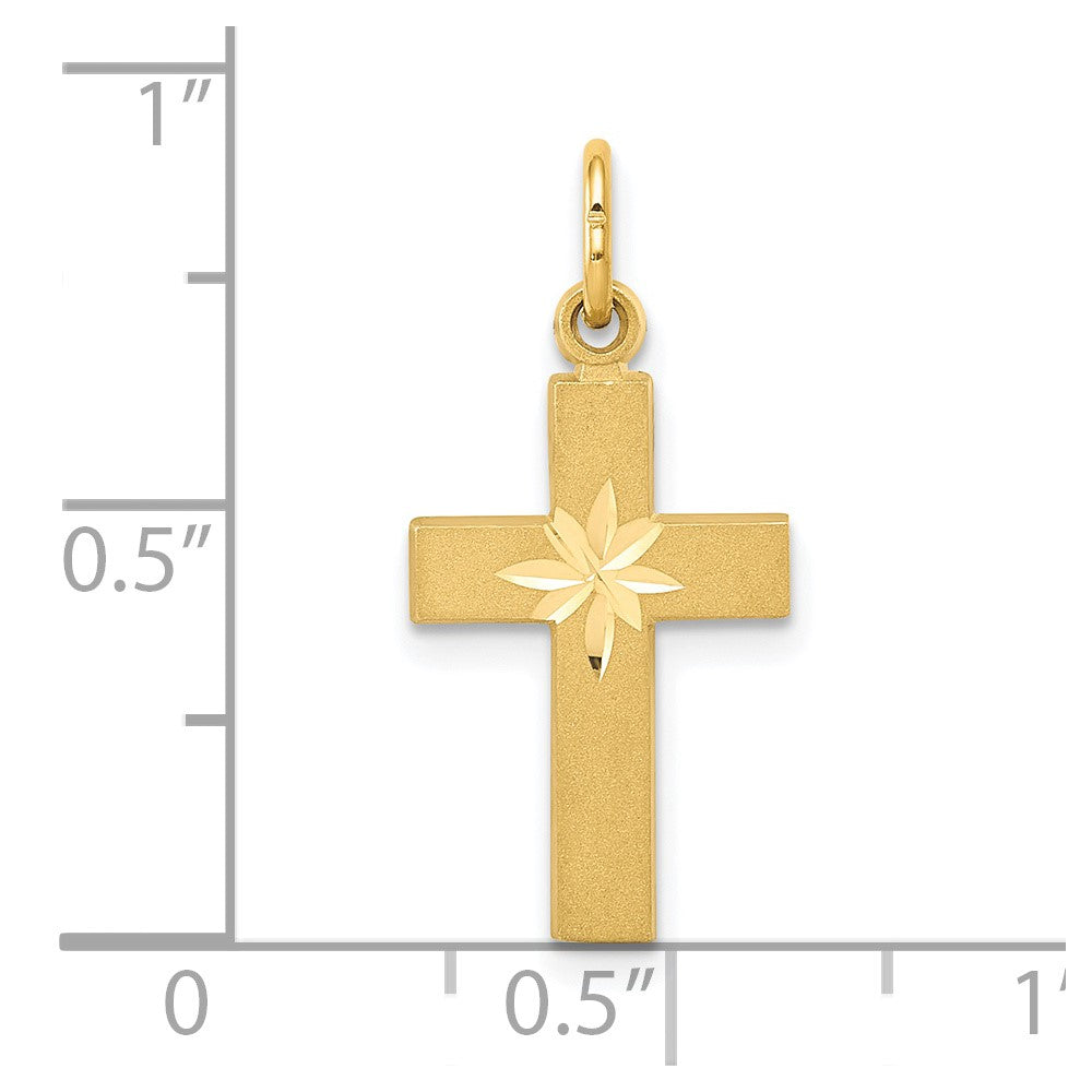 14K Gelbgold Klein Diamantiert Kreuz Anhänger