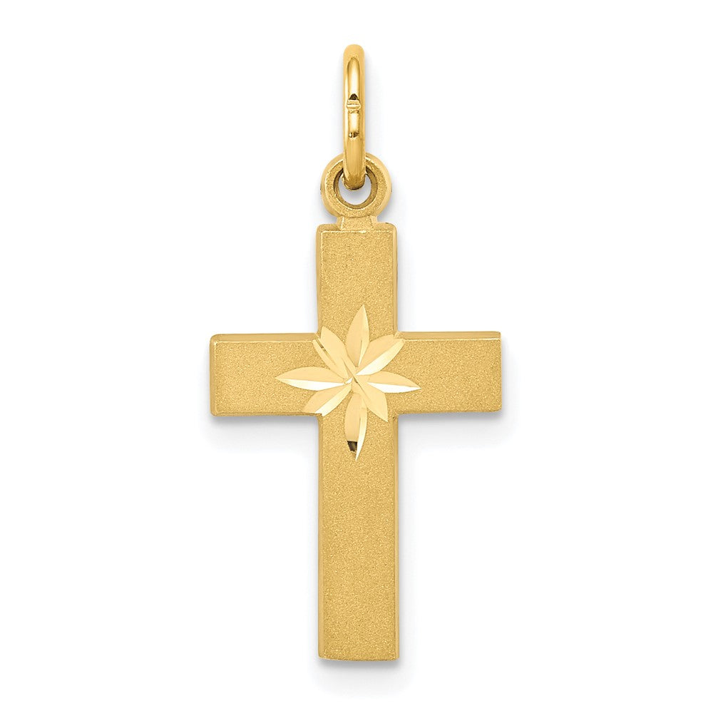 14K Gelbgold Klein Diamantiert Kreuz Anhänger