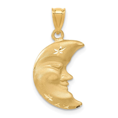 14K Gelbgold Satin diamantgeschliffener Mond-Charm