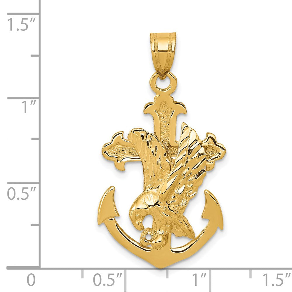 14K Gelbgold Mariners-Kreuz-Anhänger mit Adler