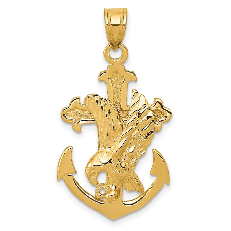 14K Gelbgold Mariners-Kreuz-Anhänger mit Adler