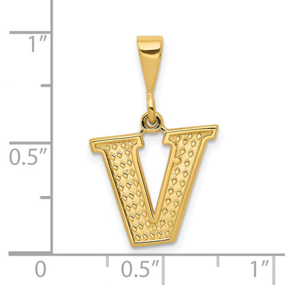 14K Gelbgold Strukturiert Initiale V Charm