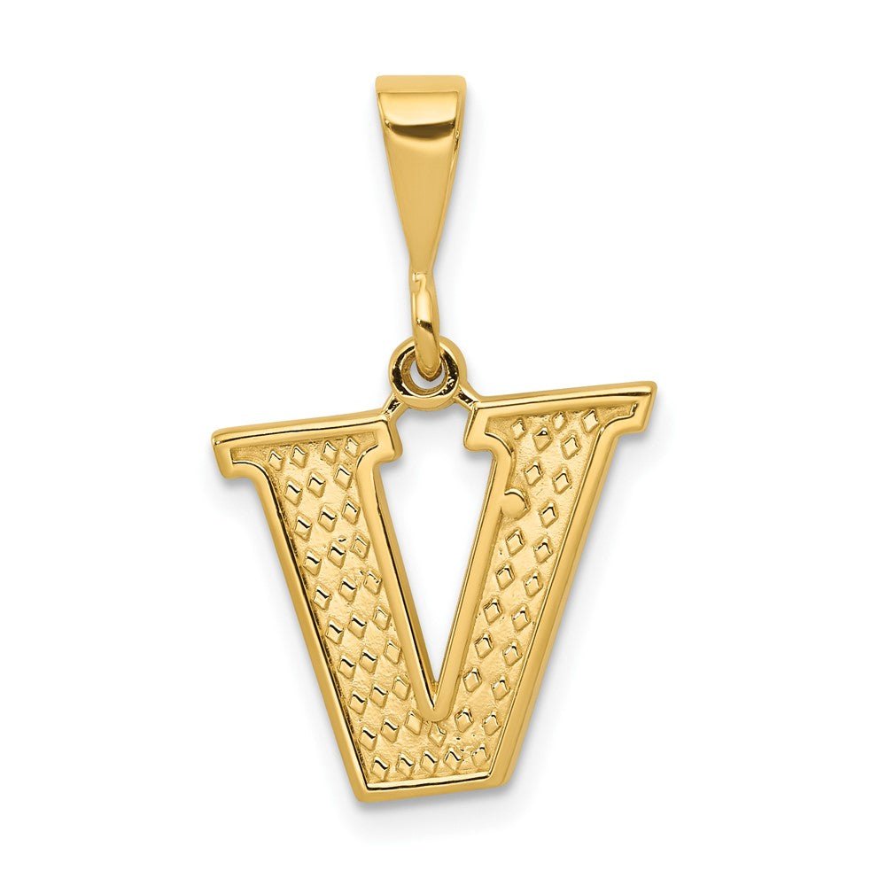 14K Gelbgold Strukturiert Initiale V Charm