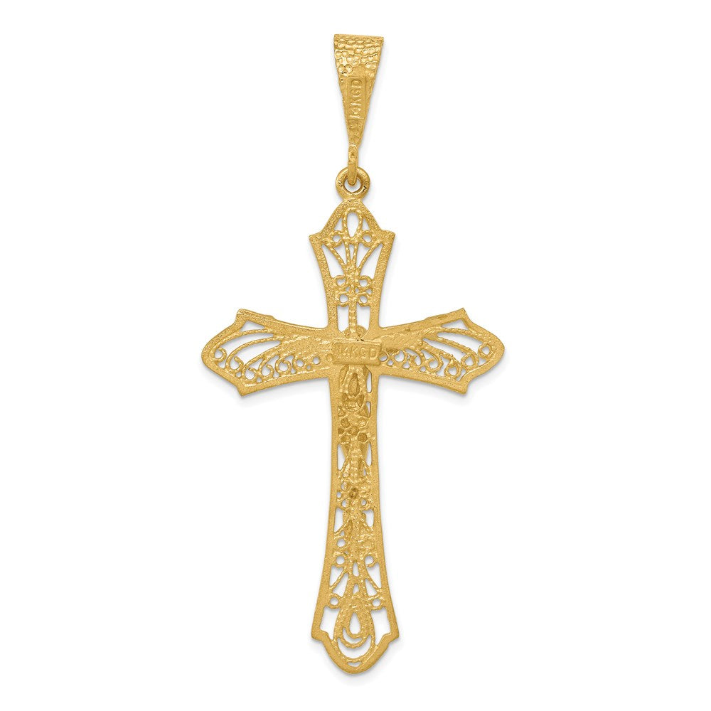 14K Gelbgold Kruzifix-Anhänger, satiniert, diamantgeschliffen