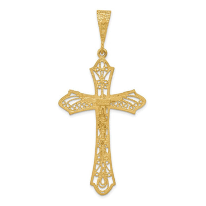 14K Gelbgold Kruzifix-Anhänger, satiniert, diamantgeschliffen