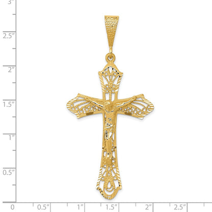 14K Gelbgold Kruzifix-Anhänger, satiniert, diamantgeschliffen
