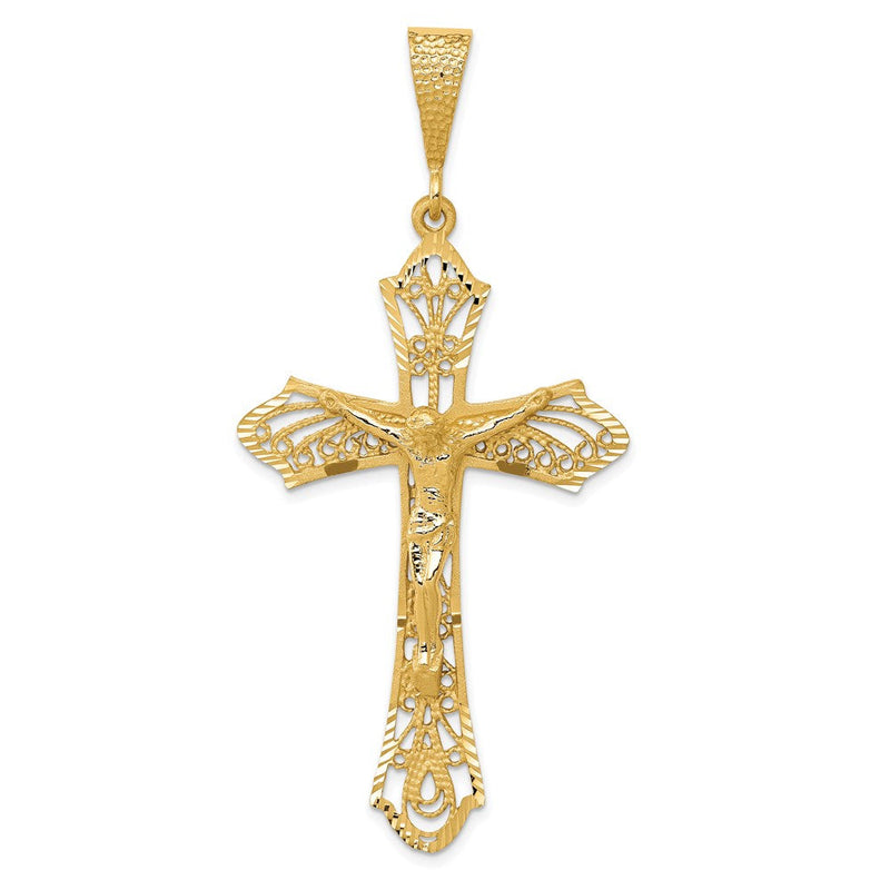 14K Gelbgold Kruzifix-Anhänger, satiniert, diamantgeschliffen