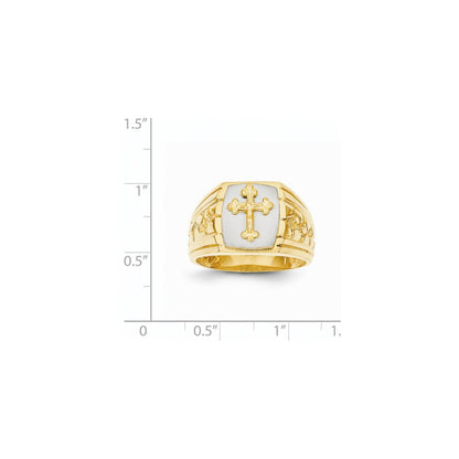 14K Bicolor-Goldring mit Kreuz oben für Herren