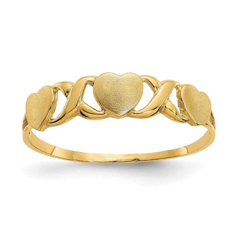 14K Gelbgold Ring mit dreifachem Herz
