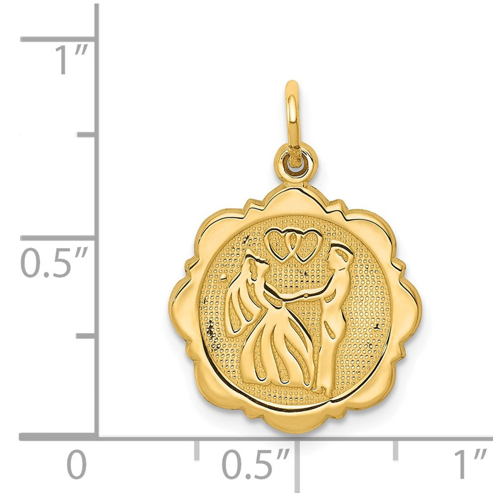 14K Gelbgold Braut-und-Bräutigam-Charm mit texturierter Rückseite