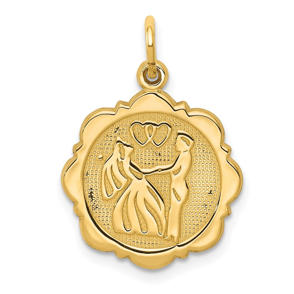 14K Gelbgold Braut-und-Bräutigam-Charm mit texturierter Rückseite