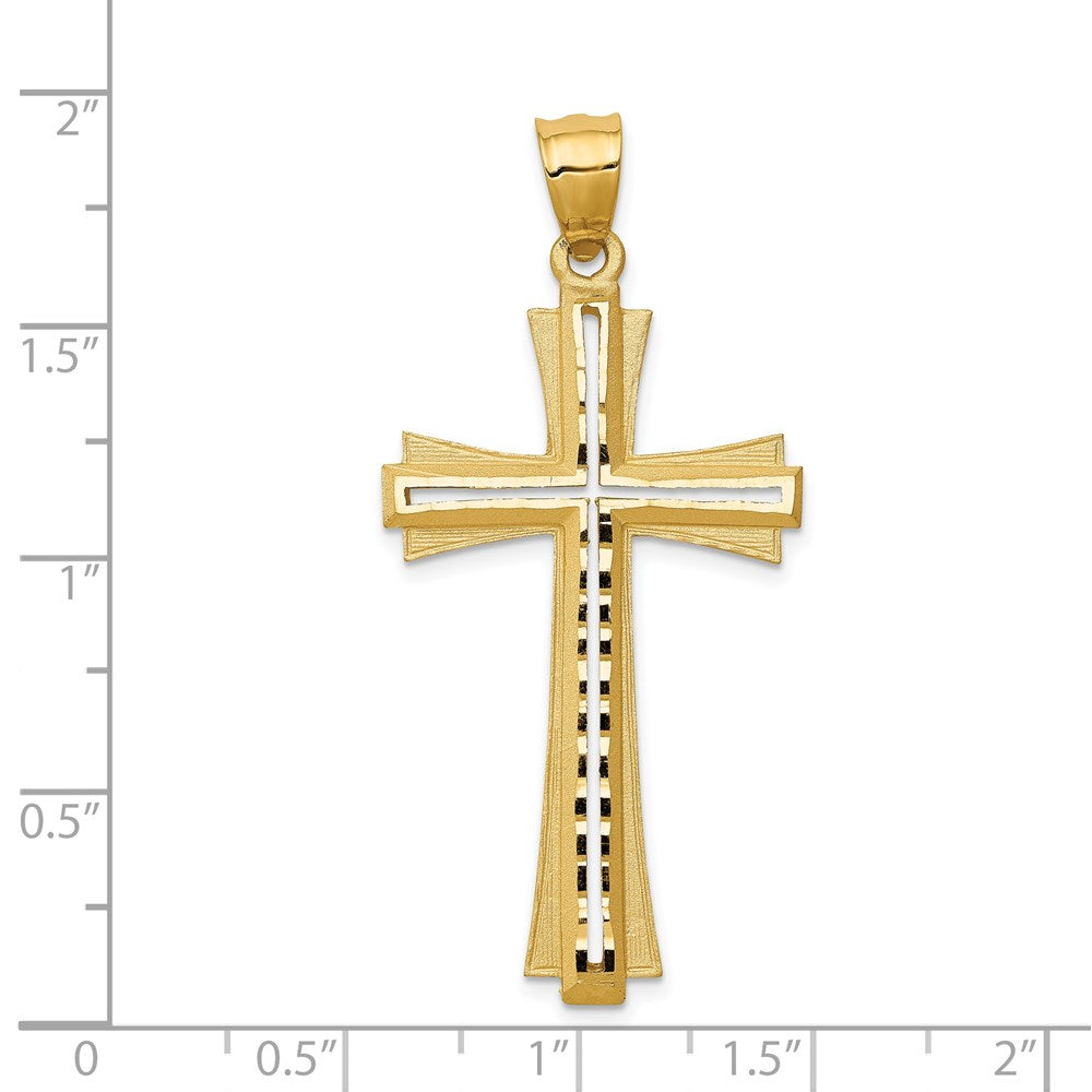 14K Gelbgold Kreuzanhänger mit Diamantschliff und satinierter Oberfläche