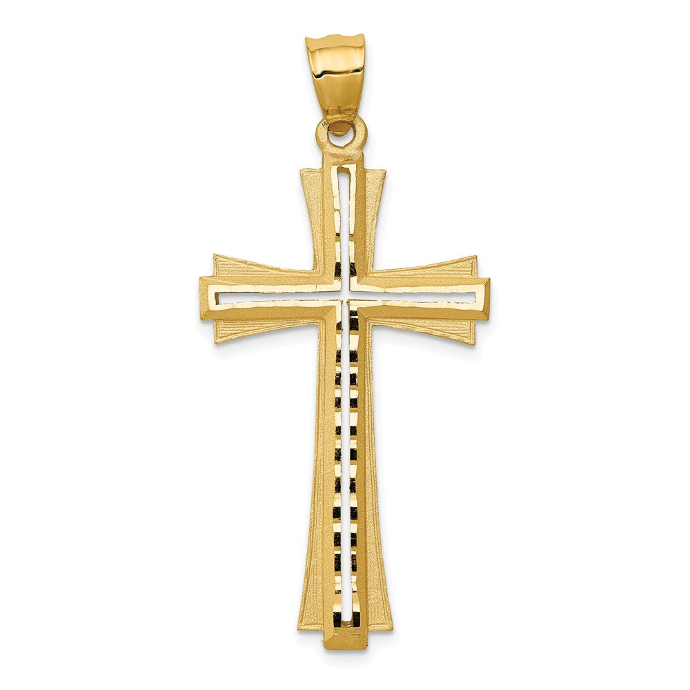 14K Gelbgold Kreuzanhänger mit Diamantschliff und satinierter Oberfläche