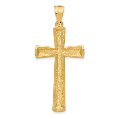14K Gelbgold Kreuzanhänger mit Satin- und Diamantschliff