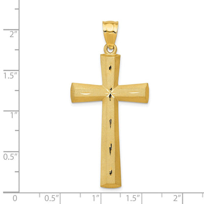 14K Gelbgold Kreuzanhänger mit Satin- und Diamantschliff