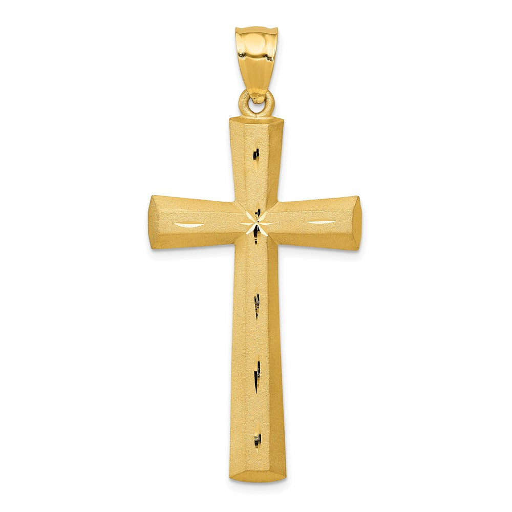 14K Gelbgold Kreuzanhänger mit Satin- und Diamantschliff