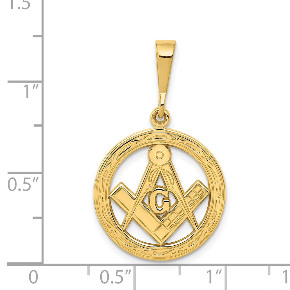 14K Gelbgold Polierter und Strukturierter Freimaurer-Symbol-Anhänger