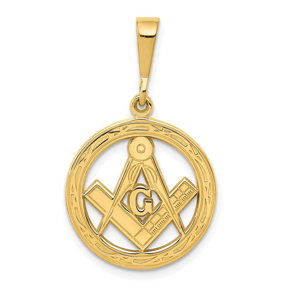14K Gelbgold Polierter und Strukturierter Freimaurer-Symbol-Anhänger
