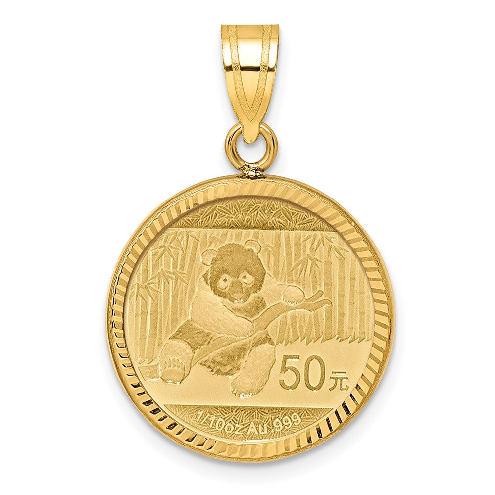 14K Gelbgold 1/10oz Panda Mounted Münze Diamantiert Krappen Zargenfassung Anhänger