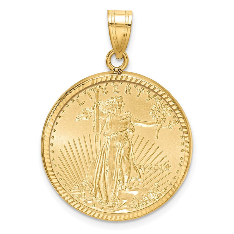 14K Gelbgold 1/4oz Mounted American Adler Münze Diamantiert Krappen Zargenfassung Anhänger
