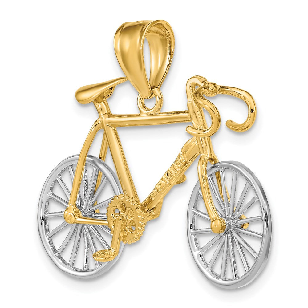 14K Bicolor-Gold Großer 3-D-Fahrrad-Anhänger aus Bicolor-Gold