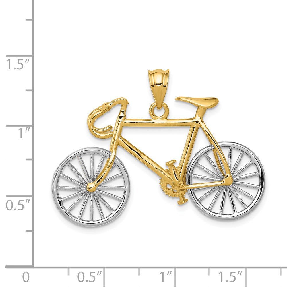 14K Bicolor-Gold Großer 3-D-Fahrrad-Anhänger aus Bicolor-Gold