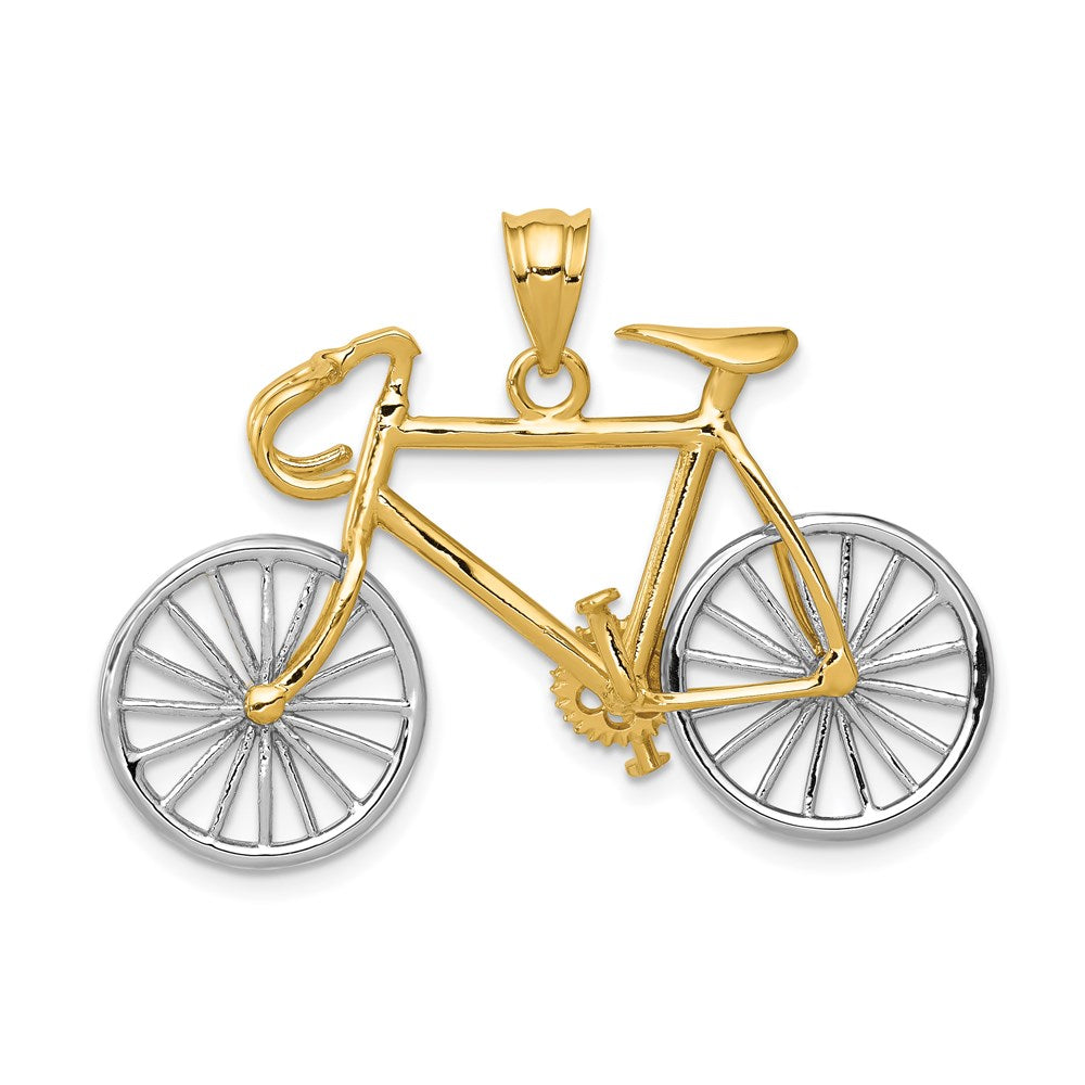 14K Bicolor-Gold Großer 3-D-Fahrrad-Anhänger aus Bicolor-Gold