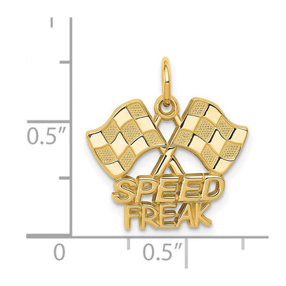 14K Gelbgold Charm „SPEED FREAK" mit Rennflaggen-Motiv