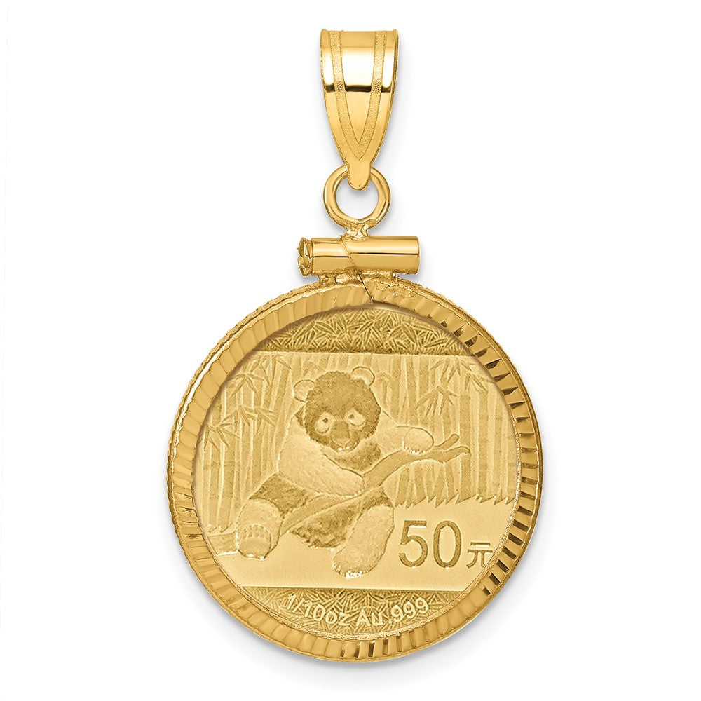 14K Gelbgold 1/10oz Mounted Panda Münze Diamantiert Screw Oberteil Münze Zargenfassung