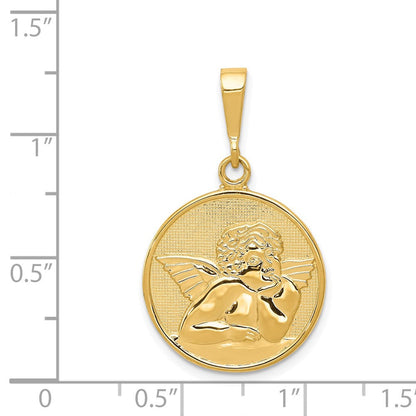 14K Gelbgold Polierter und Satinierter Engel-Anhänger