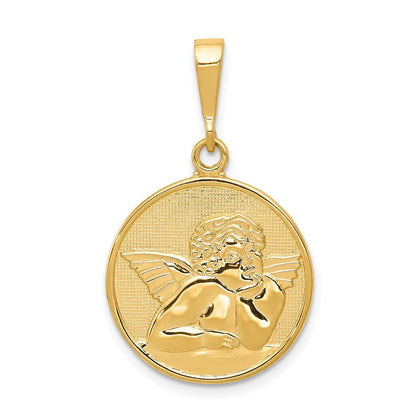 14K Gelbgold Polierter und Satinierter Engel-Anhänger