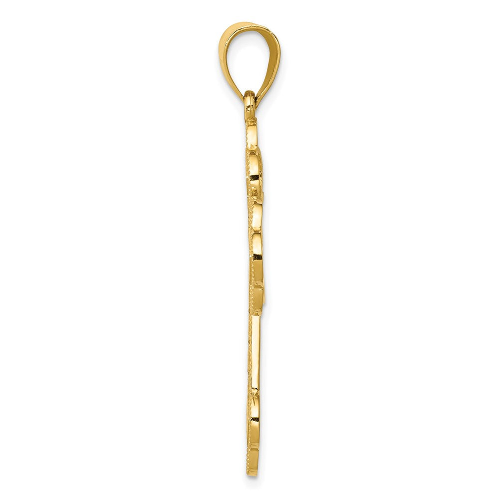14K Gelbgold Kreuzanhänger mit Knospen und griechischem Mäanderdesign
