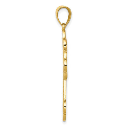 14K Gelbgold Kreuzanhänger mit Knospen und griechischem Mäanderdesign