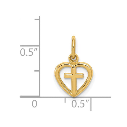 14K Gelbgold Kreuz in Herz Charm